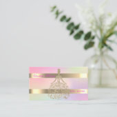 Elegante gouden glittersjurk, holografische streep visitekaartje (Staand voorkant)