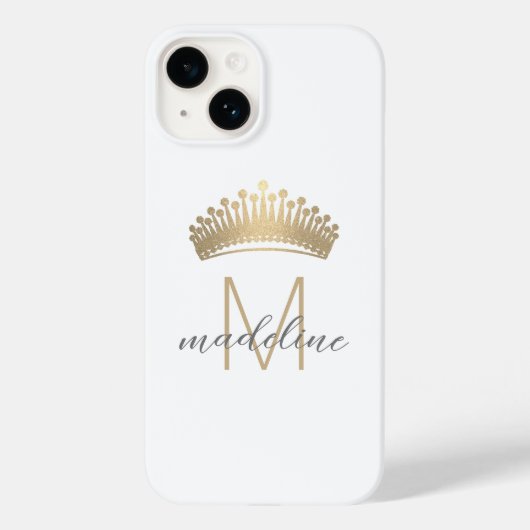 Elegante gouden glitterskroon monogram initiaal na Case-Mate iPhone case (Achterkant)