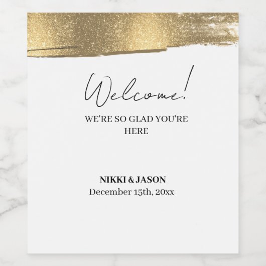 Elegante gouden glitterslijn Minimale huwelijksont Wijn Etiket (Enkel label)