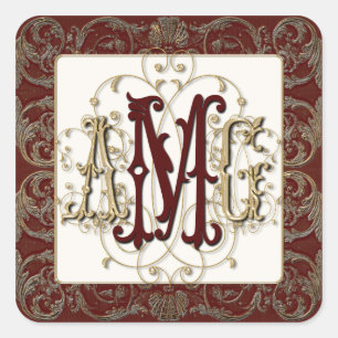 Elegante Gouden Gouden Barokke Monogrammed Afdicht Vierkante Sticker