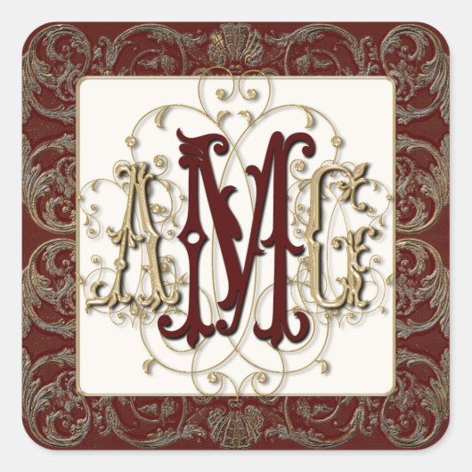 Elegante Gouden Gouden Barokke Monogrammed Afdicht Vierkante Sticker (Voorkant)