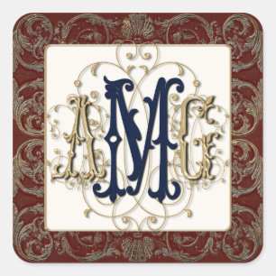 Elegante Gouden Gouden Barokke Monogrammed Afdicht Vierkante Sticker