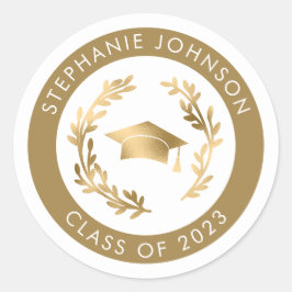 Elegante gouden graduatiehoed en krans Afstudeerkl Ronde Sticker