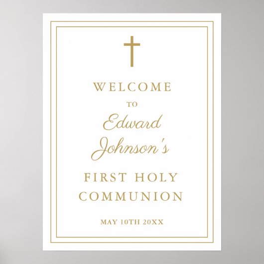 Elegante gouden grens Heilige Communie Welkomstbor Poster (Voorkant)