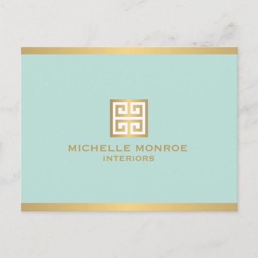 Elegante Gouden Griekse Sleutel op Munt Briefkaart (Voorkant)