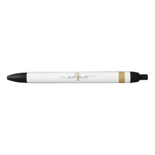 Elegante gouden grijze script monogram naam initia zwarte inkt pen