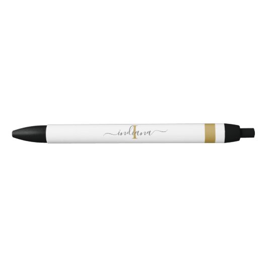 Elegante gouden grijze script monogram naam initia zwarte inkt pen (Voorkant)
