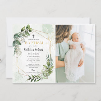 Elegante gouden groen bloemenblad doop foto kaart