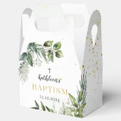 Elegante gouden groen bloemengebladerte doop bedankdoosjes (Geopend)