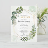 Elegante gouden groen bloemengebladerte doop kaart (Staand voorkant)