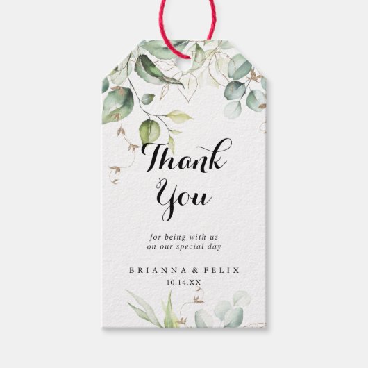 Elegante gouden groen bruiloft dank u cadeaulabel (Voorkant)