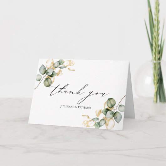 Elegante gouden groen bruiloft dank u kaart (Voorkant)