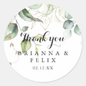 Elegante gouden groen dank u bruiloft gunst ronde sticker (Voorkant)