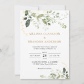 Elegante gouden groen eucalyptus monogram bruiloft kaart (Voorkant)