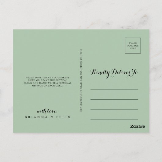 Elegante gouden groen kalligrafie dank u briefkaart (Achterkant)