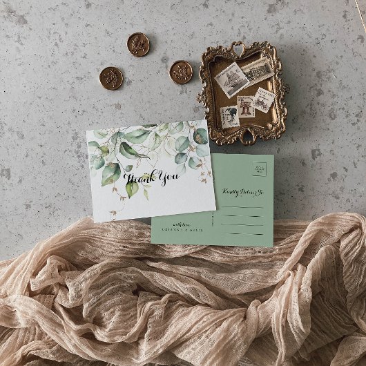 Elegante gouden groen kalligrafie dank u briefkaart