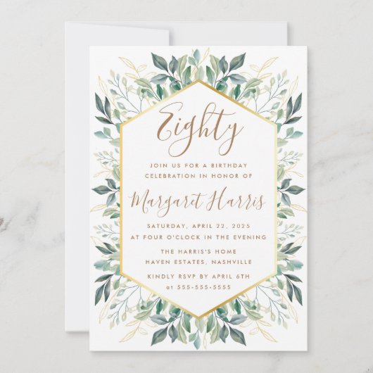 Elegante gouden groen laat 80e tachtig verjaardag kaart (Voorkant)