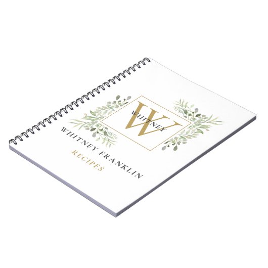 Elegante gouden groen monogram recepten kookboek notitieboek (Linkerzijde)