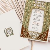 Elegante gouden & groene Art Nouveau bruiloft Kaart