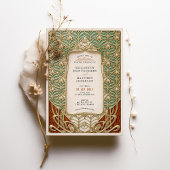 Elegante gouden & groene Art Nouveau bruiloft Kaart