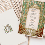 Elegante gouden & groene Art Nouveau bruiloft Kaart