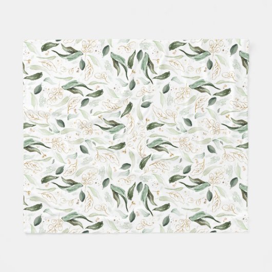 Elegante gouden groene bladeren fleece deken (Voorkant (Horizontaal))