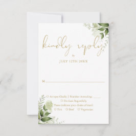 Elegante Gouden Groene Bloemige Bruiloft RSVP Kaartje