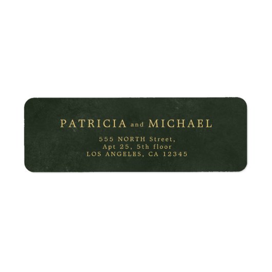 Elegante gouden groene bruiloft retour adres etiket (Voorkant)