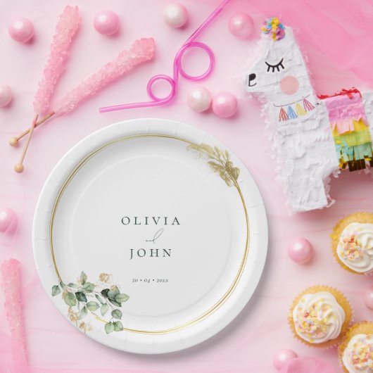 Elegante gouden groene Eucaliptus bruiloft Papieren Bordje (Feest)