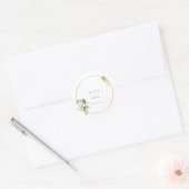 Elegante gouden groene Eucaliptus bruiloft Ronde Sticker (Envelop)