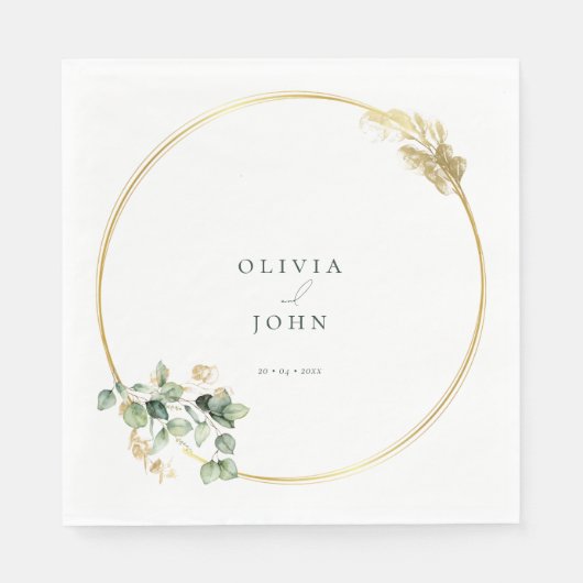 Elegante gouden groene Eucaliptus bruiloft Servet (Voorkant)