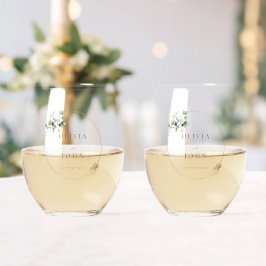 Elegante Gouden Groene Eucalyptus Bruiloft  Wijnglas Zonder Voet