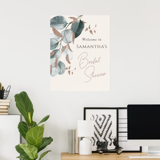 Elegante Gouden Groene Glanzende Bladeren Bruidsdo Poster (Thuiskantoor)