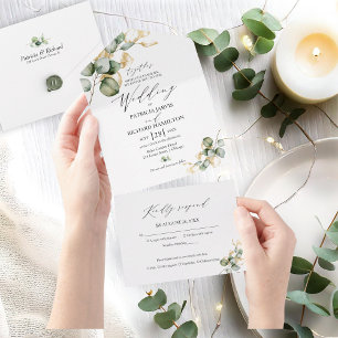 Elegante Gouden Groene Huwelijk All In One Uitnodiging