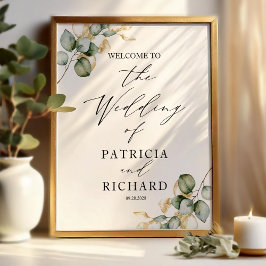 Elegante Gouden Groene Huwelijks Welkom Poster
