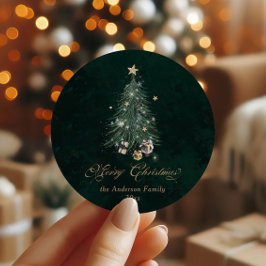 Elegante Gouden Groene Kerst Ronde Sticker