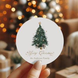 Elegante gouden groene kerstboom ronde sticker