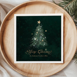 Elegante Gouden Groene Kerstboom Vakantie Servet