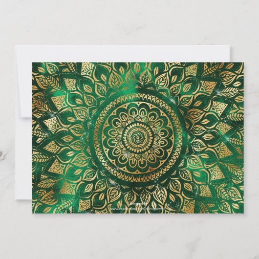 Elegante Gouden Groene Mandala Bloemmotief Kaart (Achterkant)