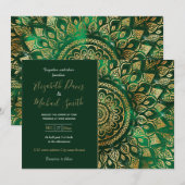 Elegante Gouden Groene Mandala Bloemmotief Kaart (Voorkant / Achterkant)