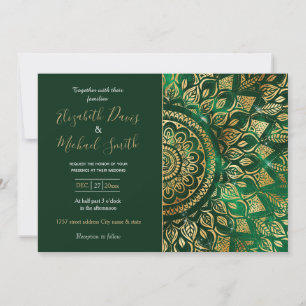 Elegante Gouden Groene Mandala Bloemmotief Kaart