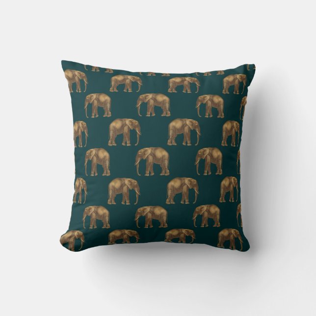 Elegante Gouden Groene Olifant Mooie Chic Stijlvol Kussen (Voorkant)