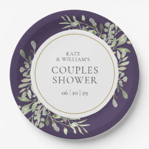 Elegante Gouden Groene Purple Koppels Bruisfeest Papieren Bordje