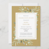 Elegante gouden groene uitvaart levensviering kaart (Voorkant)