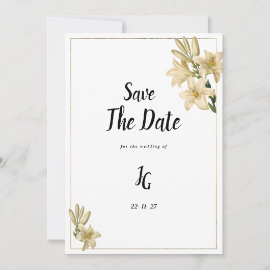 Elegante gouden groene witte leliebloem Save The D Kaart (Voorkant)