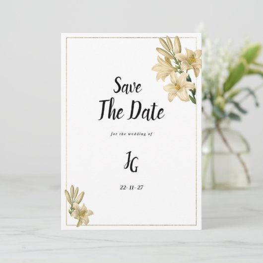 Elegante gouden groene witte leliebloem Save The D Kaart (Staand voorkant)