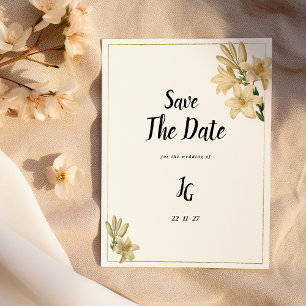 Elegante gouden groene witte leliebloem Save The D Kaart