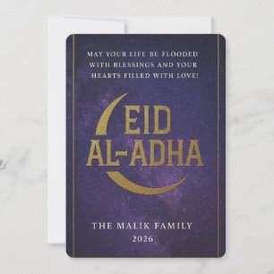 Elegante gouden halve maan op Sterrennacht Sky Eid Feestdagenkaart