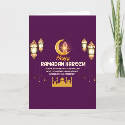 Elegante Gouden Halve Maan Ramadan Mubarak Groet Kaart (Voorkant)
