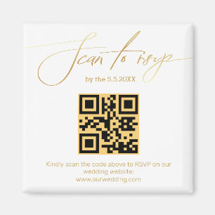 elegante gouden handgeschreven rsvp qr code bruilo magneet